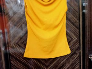 Ribbed Cowl Neck Sleeveless Top