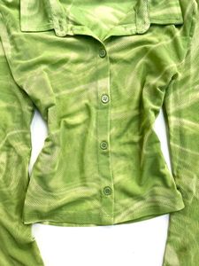 Green Patterned Long Sleeve Top