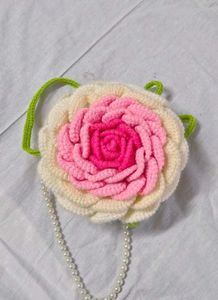 Crochet Rose Bag with White beads