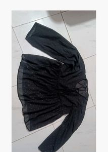 Black top, Peplum top, Full sleeve top, Swiss dot