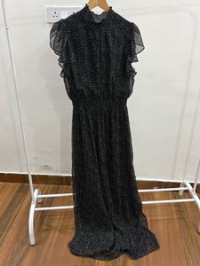 Black Polka Dot Print Flutter Sleeve Maxi
