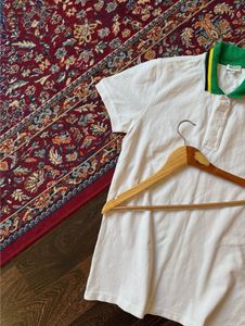 White Polo Shirt with Striped Collar