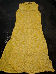 Vibrant Yellow Printed Sleeveless Kurta