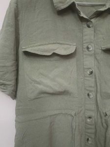 Olive Green Button-Up Shirt Dress