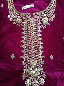 Velvet Embroidered Kurta Set