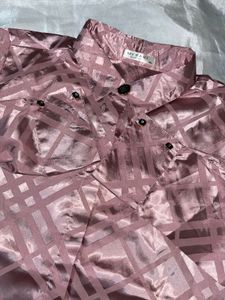 Satin Geometric Print Button-Up Shirt