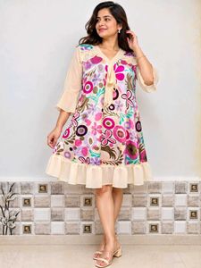 Vibrant Floral Print Dress Size S-M 34"-36"