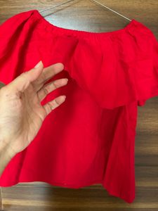 Chic Red Off-Shoulder Ruffle Top