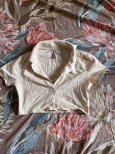 Cream Cropped Polo Top