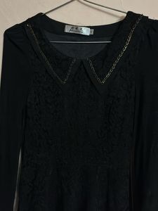 Elegant Black Lace Dress with  long side zip