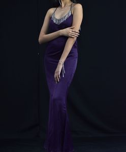 Elegant Purple Slip Dress with Rhinestone Detail