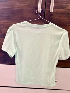 Mint Green Puff Sleeve Top | Basic Aesthetic Tee