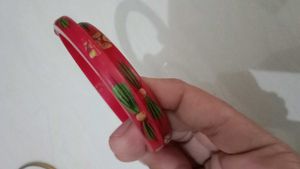 Chic Red Bangles with Green &amp; Gold Accents