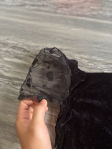 Black Velvet Puff Sleeve Dress