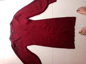 Maroon knitted woolen dress sale price