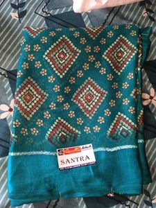 Teal Bandhani Print Saree