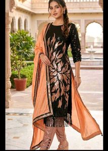 bust 32 Sparkling Black & Peach Kurta Set