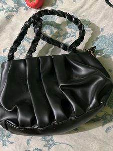 Chic Black Ruched Handbag
