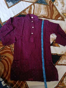 Maroon Embroidered Kurta