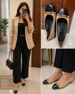 Elegant Beige & Black Ballet Flats