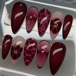 Designer Red Press-On Nails