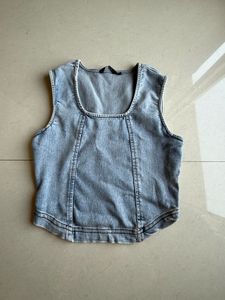WESTSIDE Denim Square Neck Top