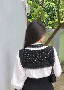 Elegant White &amp; Black Lace Blouse