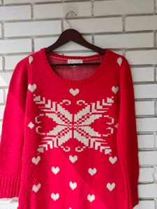 Festive Red Heart Sweater Dress