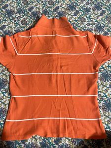 Orange Striped Embroidered Polo Shirt