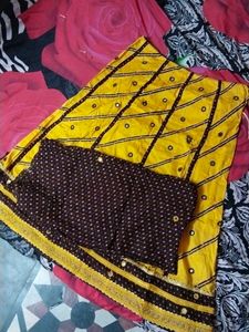 Yellow Lehenga Choli with Mirror Work and dupatta