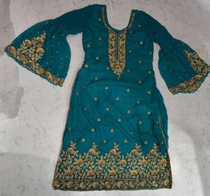 Teal Embroidered Kurta Set with Sharara
