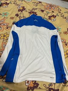 unisex White &amp; Blue Zip Neck Long Sleeve Shirt