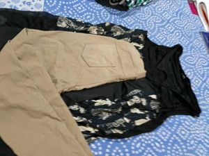 Stylish Black Top &amp; Khaki Pants Set