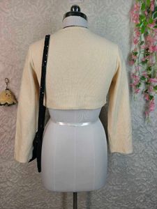ZARA Cream Cropped Knit Top with Embellished Hem
