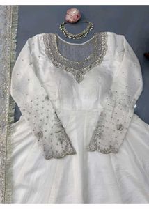 Elegant White Anarkali Suit Set