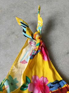 Vibrant Yellow Tropical Print Halter Top