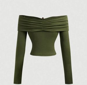 Olive green Off-Shoulder Twist Front Top