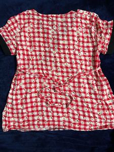 Red Gingham Floral Kimono Top Y2K Babydoll To