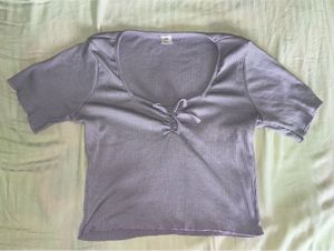 Lilac Ribbed Tie-Front Top