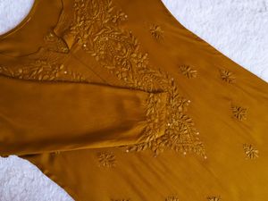 GOLDEN BROWN CHIKANKARI LONG KURTA
