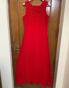 Red Long Flared Gown With Heavy Embroidery