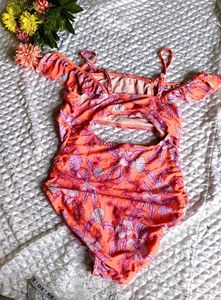 Coral Floral Cutout Swimsuit