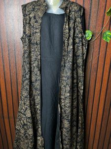 Elegant Black Kurta Set with Printed Jacket