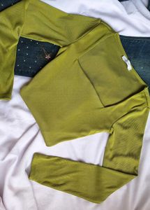 Green Square Neck Long Sleeve Top