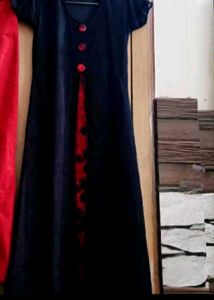 Elegant Black Kurta with Red Accents