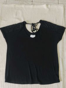 Black Lace Detail V-Neck Top