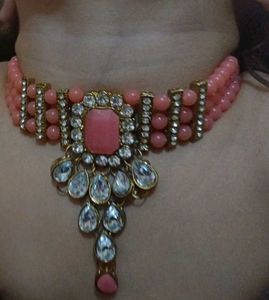 Elegant Pink Stone Choker Necklace