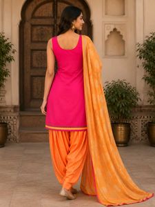Pink &amp; Orange Embroidered Patiala Salwar Suit