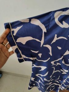 Stylish Blue &amp; White Printed Pajama Top