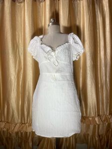 White Puff Sleeve Tie Front Mini Dress